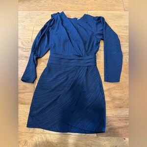 Ronny Kobo Navy Blue Long Sleeve Fitted Wrap Mini Dress Size M